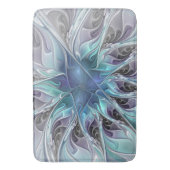 Abstrakte moderne Fraktal-Blume mit Blau geblüht Badematte (Vorderseite Vertikal)