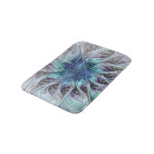 Abstrakte moderne Fraktal-Blume mit Blau geblüht Badematte (Schrägansicht)