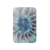 Abstrakte moderne Fraktal-Blume mit Blau geblüht Badematte (Vorderseite Vertikal)