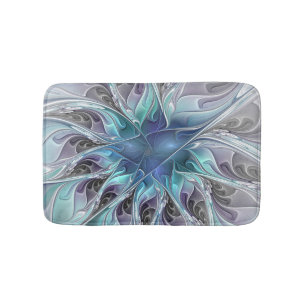 Abstrakte moderne Fraktal-Blume mit Blau geblüht Badematte