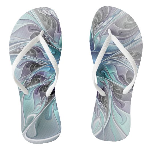 Abstrakte moderne Fraktal-Blume mit Blau geblüht Badesandalen (Fußbett)