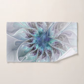 Abstrakte moderne Fraktal-Blume mit Blau geblüht Badhandtuch Set (Handtuch)
