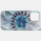 Abstrakte moderne Fraktal-Blume mit Blau geblüht Case-Mate iPhone Hülle (Rückseite (Horizontal))