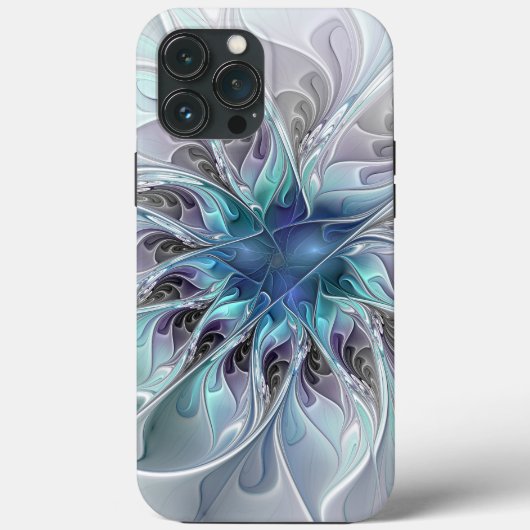 Abstrakte moderne Fraktal-Blume mit Blau geblüht Case-Mate iPhone Hülle (Rückseite)