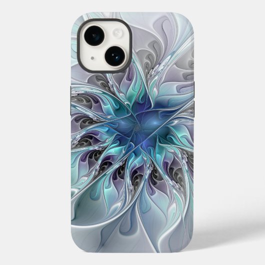 Abstrakte moderne Fraktal-Blume mit Blau geblüht Case-Mate iPhone Hülle (Rückseite)