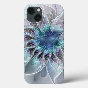 Abstrakte moderne Fraktal-Blume mit Blau geblüht Case-Mate iPhone Hülle