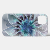 Abstrakte moderne Fraktal-Blume mit Blau geblüht Case-Mate iPhone Hülle (Rückseite (Horizontal))