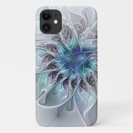 Abstrakte moderne Fraktal-Blume mit Blau geblüht Case-Mate iPhone Hülle (Rückseite)
