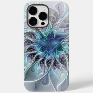 Abstrakte moderne Fraktal-Blume mit Blau geblüht Case-Mate iPhone 14 Pro Max Hülle