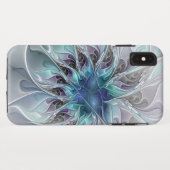 Abstrakte moderne Fraktal-Blume mit Blau geblüht Case-Mate iPhone Hülle (Rückseite (Horizontal))