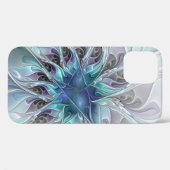 Abstrakte moderne Fraktal-Blume mit Blau geblüht Case-Mate iPhone Hülle (Rückseite (Horizontal))