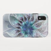 Abstrakte moderne Fraktal-Blume mit Blau geblüht Case-Mate iPhone Hülle (Rückseite (Horizontal))