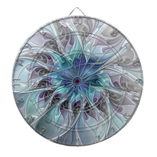 Abstrakte moderne Fraktal-Blume mit Blau geblüht Dartscheibe