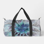 Abstrakte moderne Fraktal-Blume mit Blau geblüht Duffle Bag (Vorderseite)