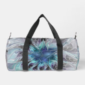 Abstrakte moderne Fraktal-Blume mit Blau geblüht Duffle Bag (Rückseite)
