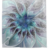 Abstrakte moderne Fraktal-Blume mit Blau geblüht Duschvorhang (Vorderseite)