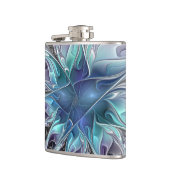 Abstrakte moderne Fraktal-Blume mit Blau geblüht Flachmann (Links)
