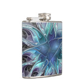 Abstrakte moderne Fraktal-Blume mit Blau geblüht Flachmann (Rechts)