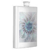 Abstrakte moderne Fraktal-Blume mit Blau geblüht Flachmann (Rechts)