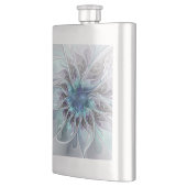 Abstrakte moderne Fraktal-Blume mit Blau geblüht Flachmann (Links)