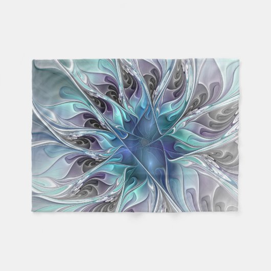 Abstrakte moderne Fraktal-Blume mit Blau geblüht Fleecedecke (Vorderseite (Horizontal))