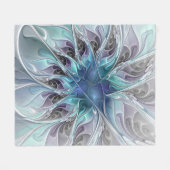 Abstrakte moderne Fraktal-Blume mit Blau geblüht Fleecedecke (Vorderseite (Horizontal))