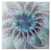 Abstrakte moderne Fraktal-Blume mit Blau geblüht Fliese (Vorderseite)