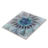 Abstrakte moderne Fraktal-Blume mit Blau geblüht Fliese (Seite)