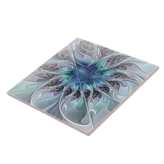 Abstrakte moderne Fraktal-Blume mit Blau geblüht Fliese (Seite)