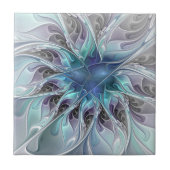 Abstrakte moderne Fraktal-Blume mit Blau geblüht Fliese (Vorderseite)