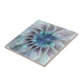 Abstrakte moderne Fraktal-Blume mit Blau geblüht Fliese (Seite)