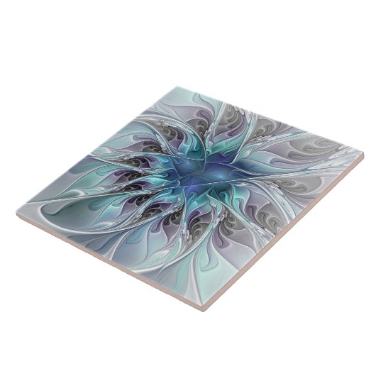 Abstrakte moderne Fraktal-Blume mit Blau geblüht Fliese (Seite)