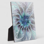 Abstrakte moderne Fraktal-Blume mit Blau geblüht Fotoplatte (Seite)