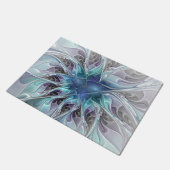 Abstrakte moderne Fraktal-Blume mit Blau geblüht Fußmatte (Schrägansicht)