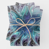 Abstrakte moderne Fraktal-Blume mit Blau geblüht Geschenkpapier Set (Beispiel)