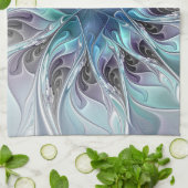 Abstrakte moderne Fraktal-Blume mit Blau geblüht Geschirrtuch (Gefaltet)