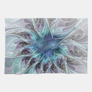 Abstrakte moderne Fraktal-Blume mit Blau geblüht Geschirrtuch