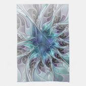 Abstrakte moderne Fraktal-Blume mit Blau geblüht Geschirrtuch (Vertikal)