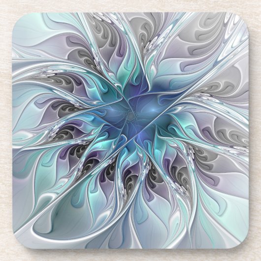 Abstrakte moderne Fraktal-Blume mit Blau geblüht Getränkeuntersetzer (Vorderseite)