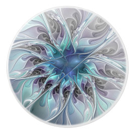 Abstrakte moderne Fraktal-Blume mit Blau geblüht Keramikknauf