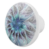 Abstrakte moderne Fraktal-Blume mit Blau geblüht Keramikknauf (Rechts)