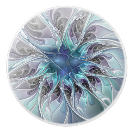 Abstrakte moderne Fraktal-Blume mit Blau geblüht Keramikknauf