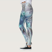 Abstrakte moderne Fraktal-Blume mit Blau geblüht Leggings (Links)