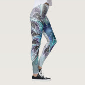 Abstrakte moderne Fraktal-Blume mit Blau geblüht Leggings (Rechts)