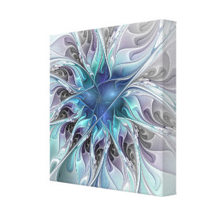 Abstrakte moderne Fraktal-Blume mit Blau geblüht Leinwanddruck