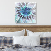 Abstrakte moderne Fraktal-Blume mit Blau geblüht Leinwanddruck (Insitu (Schlafzimmer))