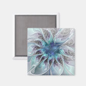 Abstrakte moderne Fraktal-Blume mit Blau geblüht Magnet (Vorderseite/Rückseite)