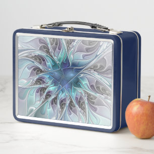 Abstrakte moderne Fraktal-Blume mit Blau geblüht Metall Lunch Box
