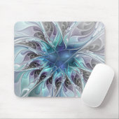 Abstrakte moderne Fraktal-Blume mit Blau geblüht Mousepad (Mit Mouse)