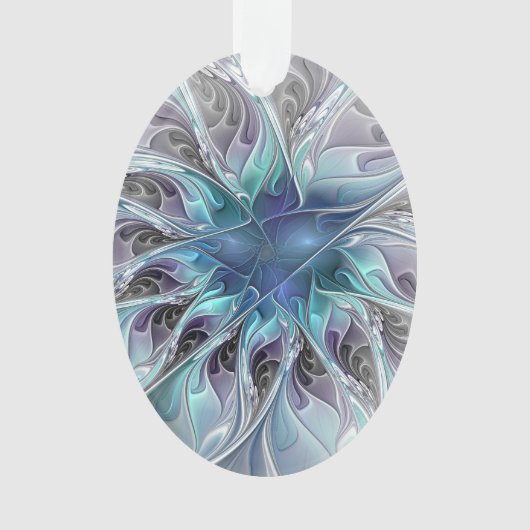 Abstrakte moderne Fraktal-Blume mit Blau geblüht Ornament (Vorderseite)